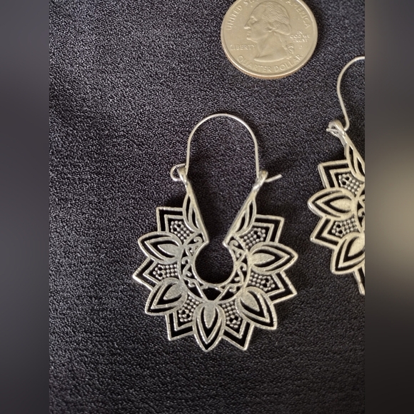 Silver Mandala Earrings - Picture 3 of 8
